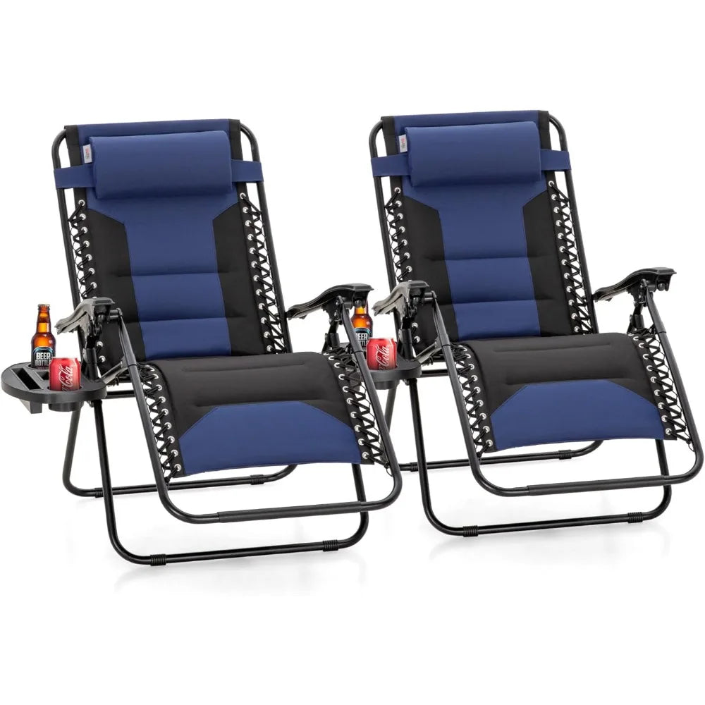XXL Oversized Padded Zero Gravity Chair, Foldable Patio Recliner, 28 Wide Seat Anti Gravity Lounger with Cup Holder