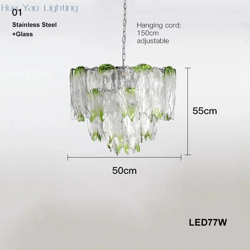French Romantic Lustre Luxury Chandeliers Antique Designer Gradient Green glass LED Main lamps For Living Room