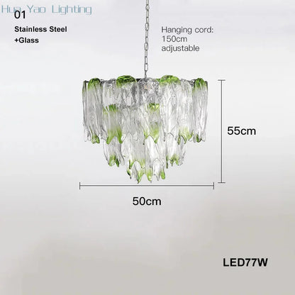 French Romantic Lustre Luxury Chandeliers Antique Designer Gradient Green glass LED Main lamps For Living Room