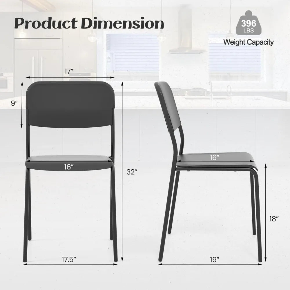 Set of 4 Stackable Metal Dining Chairs - Lightweight Kitchen Chairs with Tilt Backrest and Strong Metal Legs, Suitable for Indoo