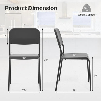 Set of 4 Stackable Metal Dining Chairs - Lightweight Kitchen Chairs with Tilt Backrest and Strong Metal Legs, Suitable for Indoo