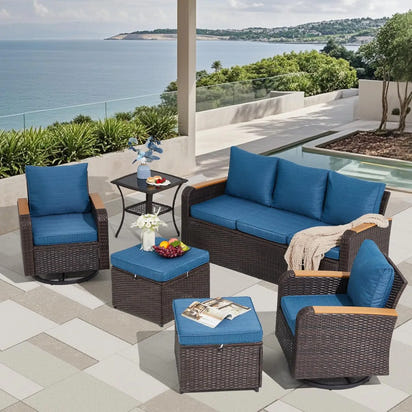 6-Piece Wicker Patio Furniture Set, Outdoor Conversation Set with PE Rattan Sectional Sofa & Swivel Chairs – Ideal for Indoor