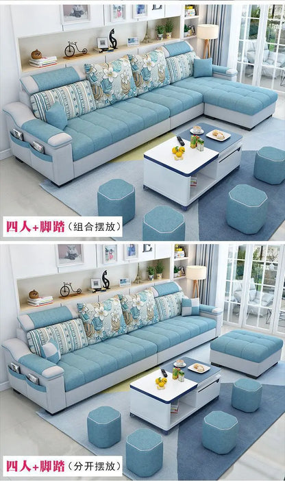 Fully Furnished Living Room Modern Fabric Sofa 3-Seater Removable Washable Cotton Linen Apartment Size