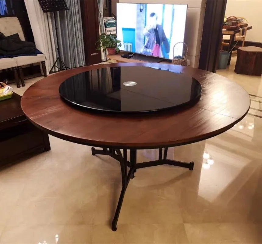 solid wood foldable dining table multi-functional invisible household removable retractable round table
