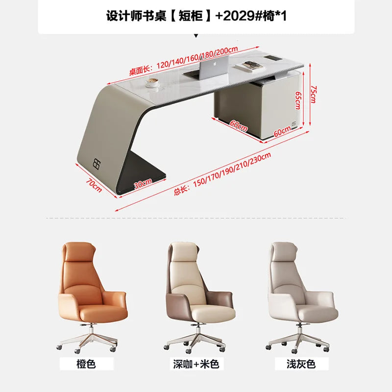 High end light luxury stone table, high-end office desk and chair combination, home L-shaped computer, high-end medical beauty