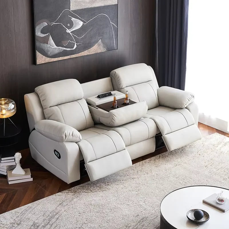 Sofa with Power Outlet, USB, and Hidden Cup Holders – Genuine Leather Recliner
