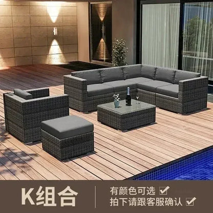 Luxury Terrace Courtyard Garden Furniture Outdoor Garden Sofa Combination Outdoor Waterproof Sun Protection Leisure Sofa Chair N