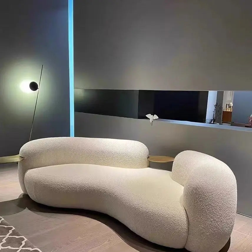 Reception Sofa Nordic Designer's Modern Luxury Curved Sofa High Quality Lambskin Fabric For Living Room Beauty So