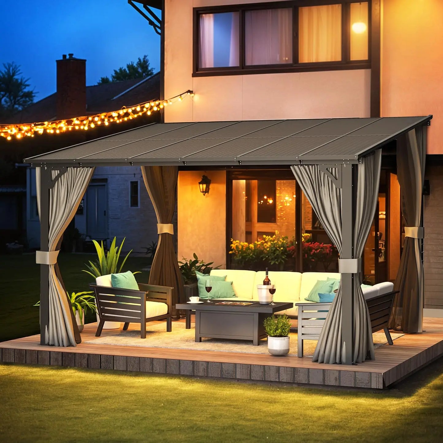 12ft X 10ft Wall-mounted Gazebo with Curtains and Mosquito Net; 10ft X 12ft Hardtop Gazebo; Customizable