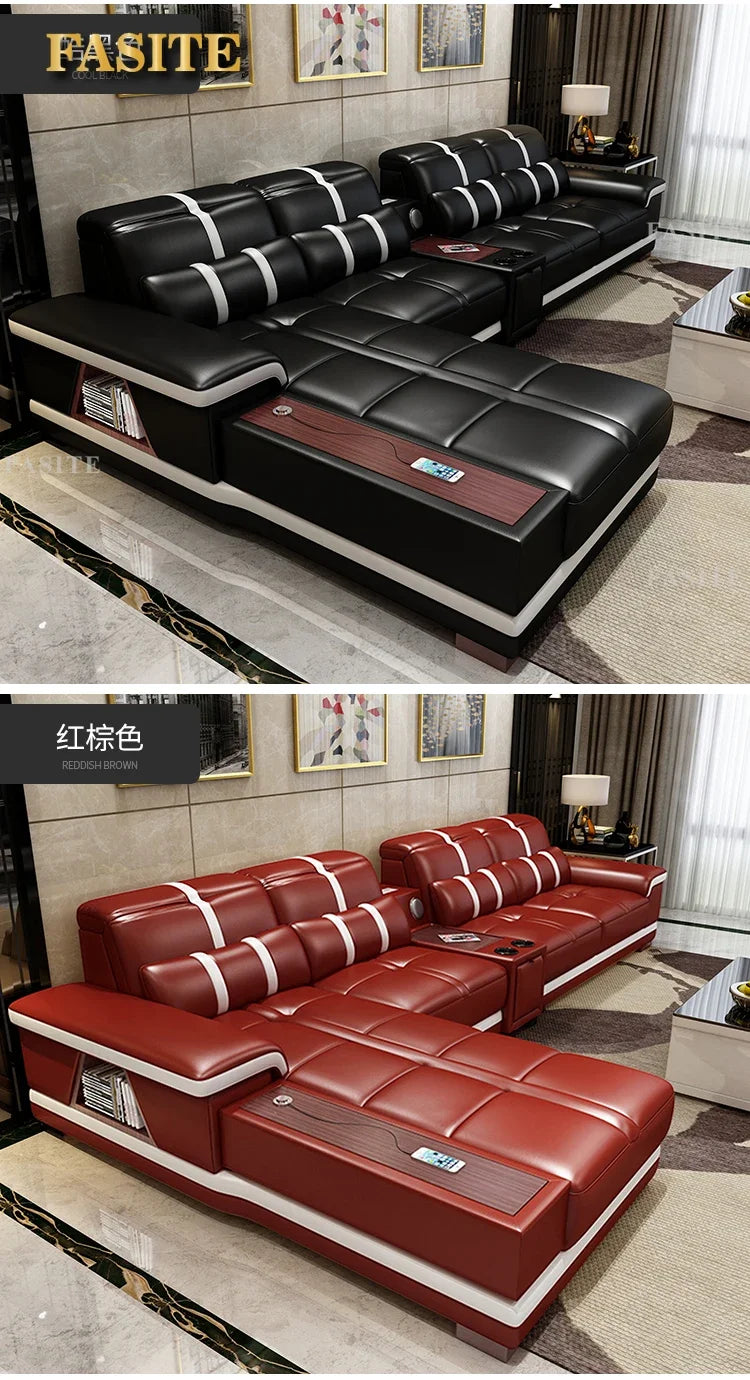 Leather sofa simple modern small apartment leather art corner furniture large combination package