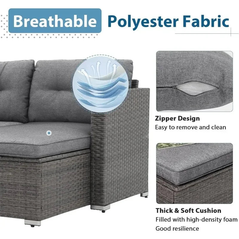 All Weather Outdoor Sectional Patio Sofa Set with Cushions and Wicker Rattan Couch
