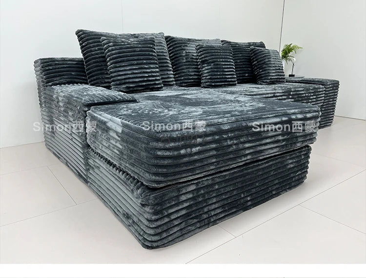 Compression sofa, rabbit plush thick striped extra wide sitting deep Shar Pei dog large plush sofa