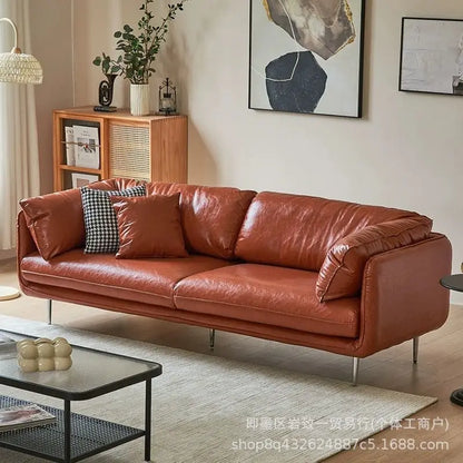 Retro oil wax leather living room sofa Modern simple small apartment sofa