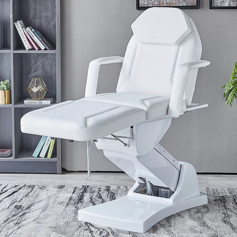 Multifunctional Electric Vertical Therapy Bed Ivory White PU Leather 3 Motors Electric Beauty Tattoo Massage Bed