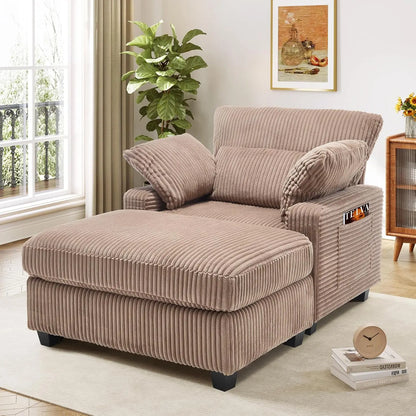Indoor Chaise Lounge Chair, 57.52 “D Recliner, Corduroy Fabric + Upholstered Comfort Sofa for Living Room, Bedroom, Office