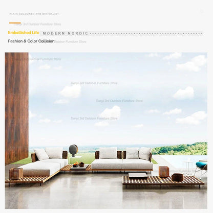 Italian Style Courtyard Villa Solid Wood Garden Sofas Rattan Weaving Modern Garden Sofa Simplicity Outdoor Furniture Divano FYOS
