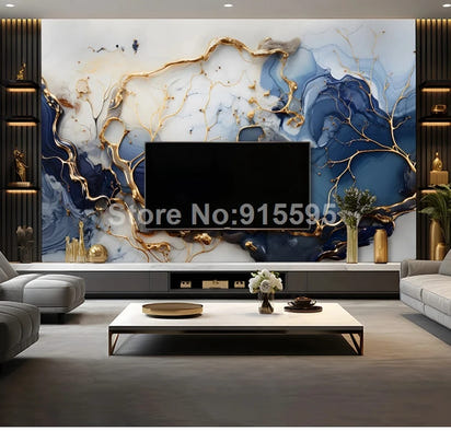 Custom Large Size 3D Wallpaper Modern Mable Golden Blue Wall Paper for Living Room TV Background Mural Canvas Home Decoration