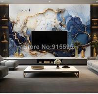 Custom Large Size 3D Wallpaper Modern Mable Golden Blue Wall Paper for Living Room TV Background Mural Canvas Home Decoration