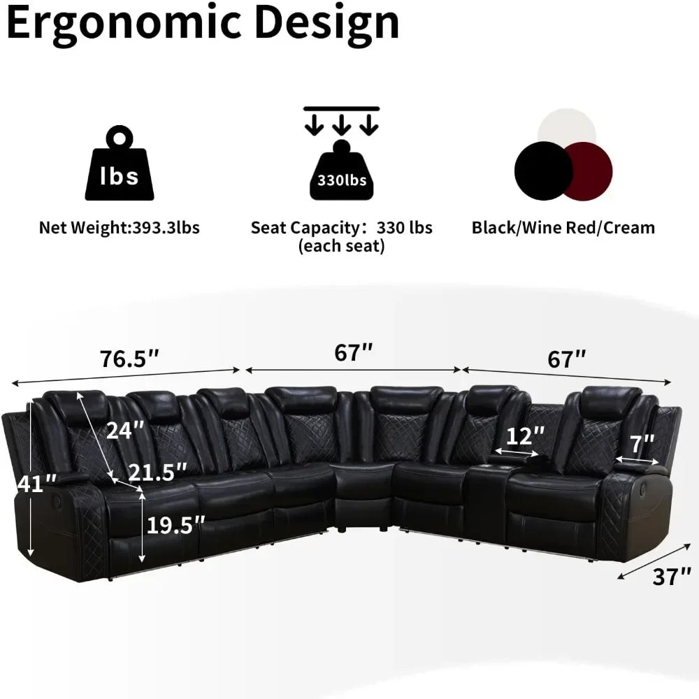 Nordic Power Recliner Sofa Sectional Couches with LED Light for Living Room