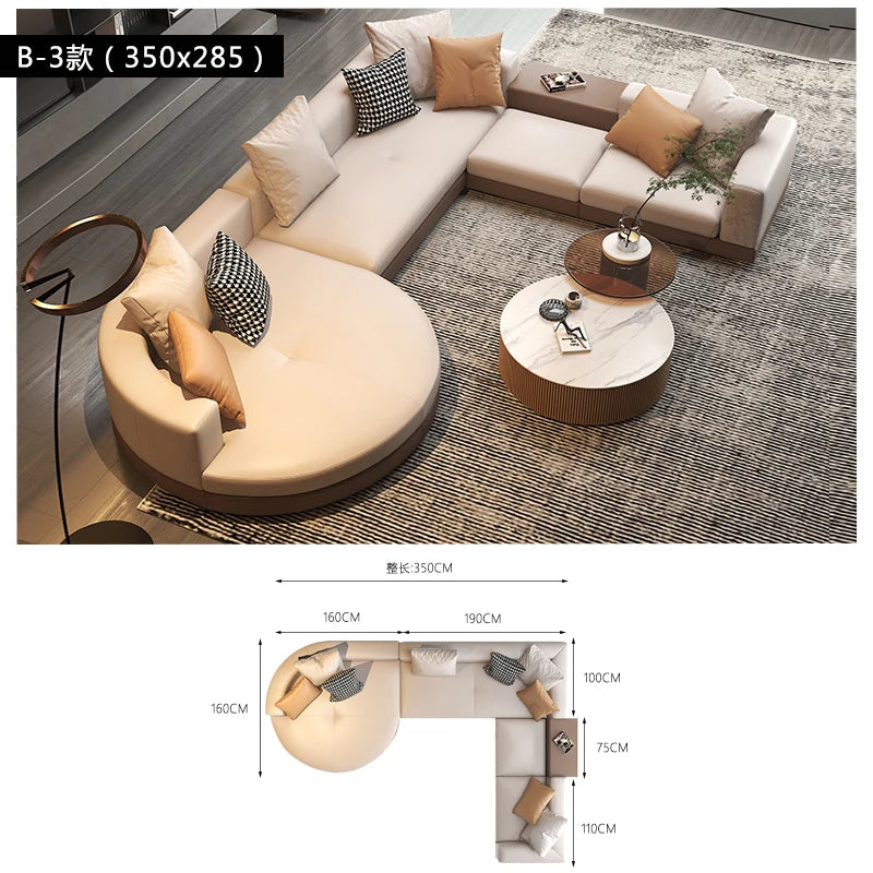 Leather combination, sofa, large flat-floor villa sofa, concubine arc high-end sofa