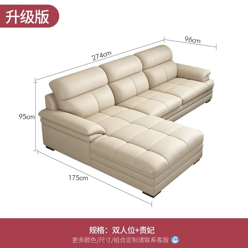 G80 Leather sofa modern simple living room first layer cowhide combination latex straight row corner