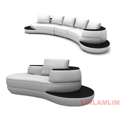 Luxury Modern Curved Genuine Leather Sofa Sectional Couch White and Black Design Living Room Contemporary Home Decoration