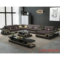 Minimalist Leather Sectional Sofa Set with Storage, Glass Coffee Table & TV Stand for Living Room