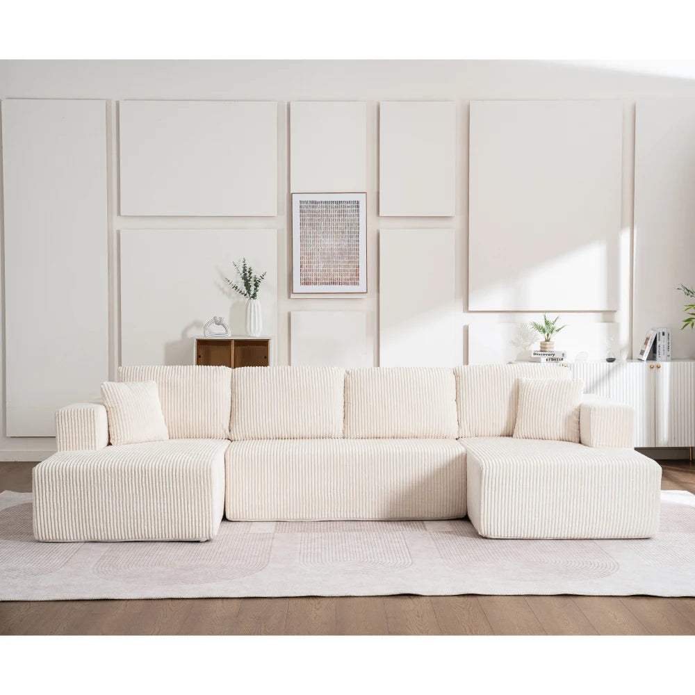 Living Room Boneless Modular Sofa, Corduroy Fabric, Modern U-shaped Leisure Sofa, High-density Sponge, No Assembly, for Home
