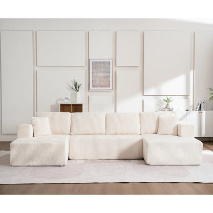 Living Room Boneless Modular Sofa, Corduroy Fabric, Modern U-shaped Leisure Sofa, High-density Sponge, No Assembly, for Home