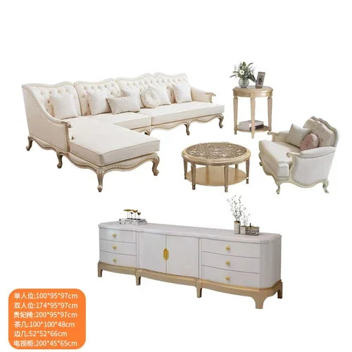 Leather sofa combined living room size apartment Italian light luxury high-end luxury solid wood furniture