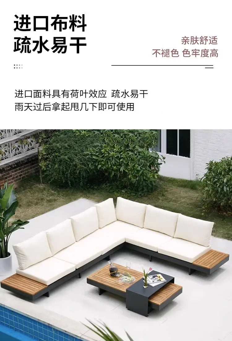 Teak outdoor sofa patio balcony garden villa hotel preservative wood rattan chair sofa furniture