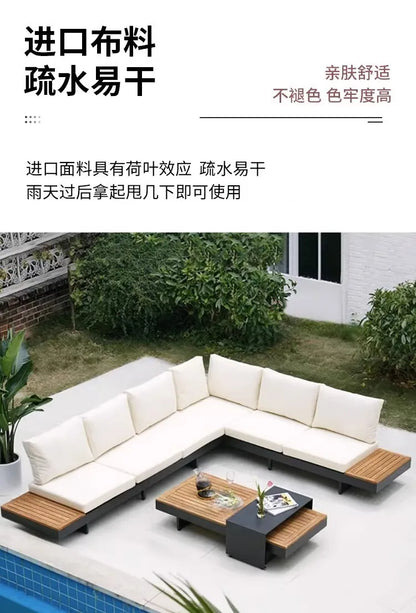 Teak outdoor sofa patio balcony garden villa hotel preservative wood rattan chair sofa furniture