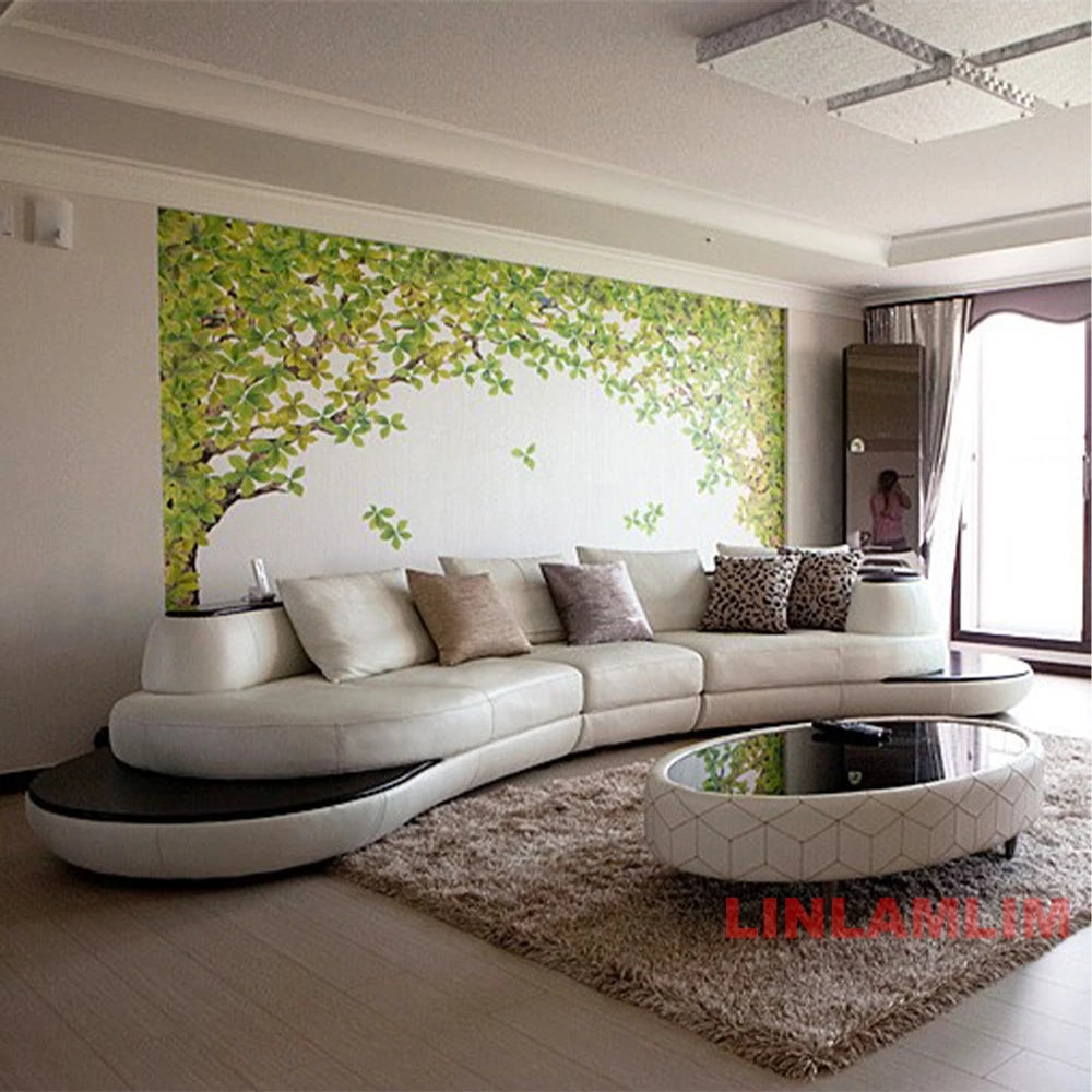 Luxury Modern Curved Genuine Leather Sofa Sectional Couch White and Black Design Living Room Contemporary Home Decoration