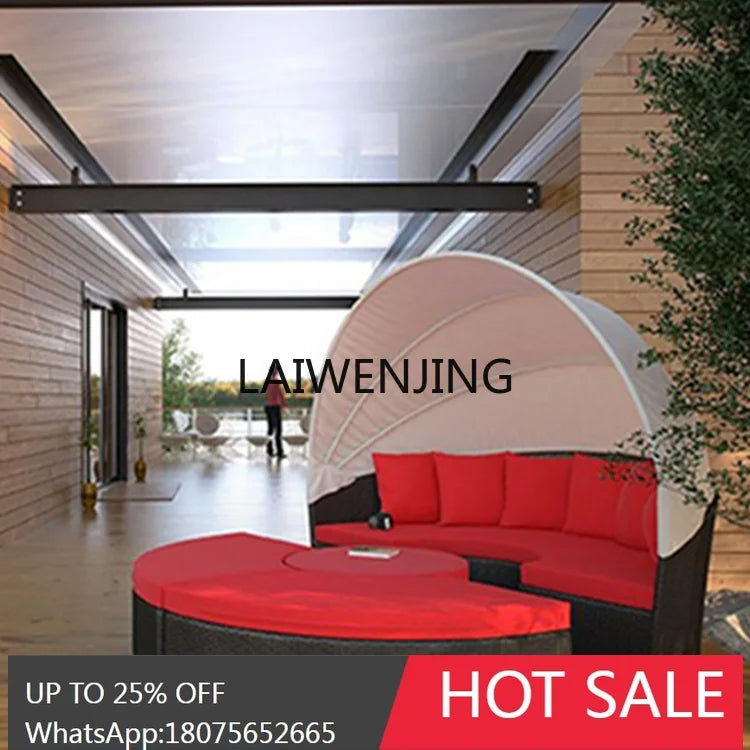 LYN Resort Leisure Rattan Bed Courtyard Shade Sofa Outdoor Round Bed