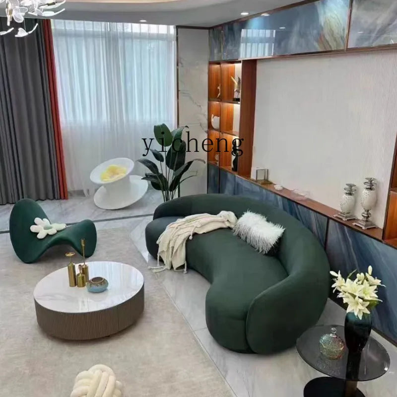Q4  Light Luxury Velvet Curved Sofa Beauty Salon Clothing Store Moon-Shaped Sofa