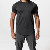 Men Summer Running Shirt Casual Solid Color Round Neck Quick-Drying Short Sleeve Athletic Tops for Streetwear
