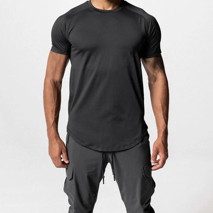 Men Summer Running Shirt Casual Solid Color Round Neck Quick-Drying Short Sleeve Athletic Tops for Streetwear