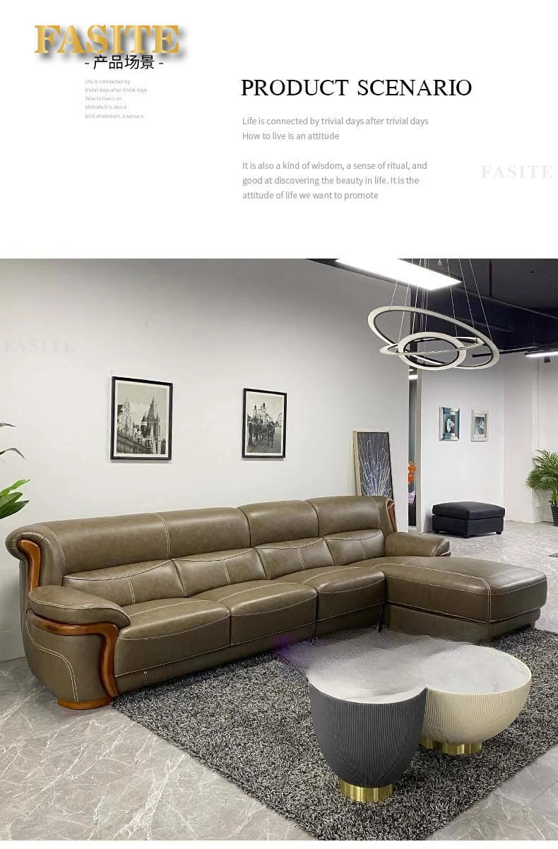 leather sofa modern simple living room combination small apartment Nordic first-layer cowhide princess corner furniture