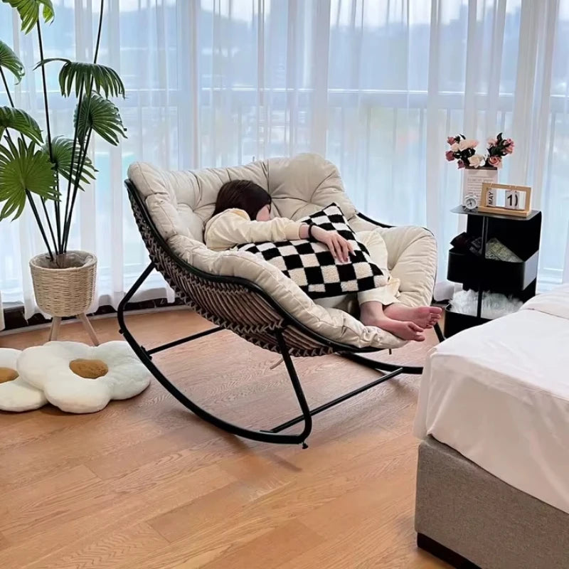 Metal Rocking Chair Adult Reclining Chair Balcon Home Single Leisure Chairs Living Room Red Sofa Chair Lazy Recliner
