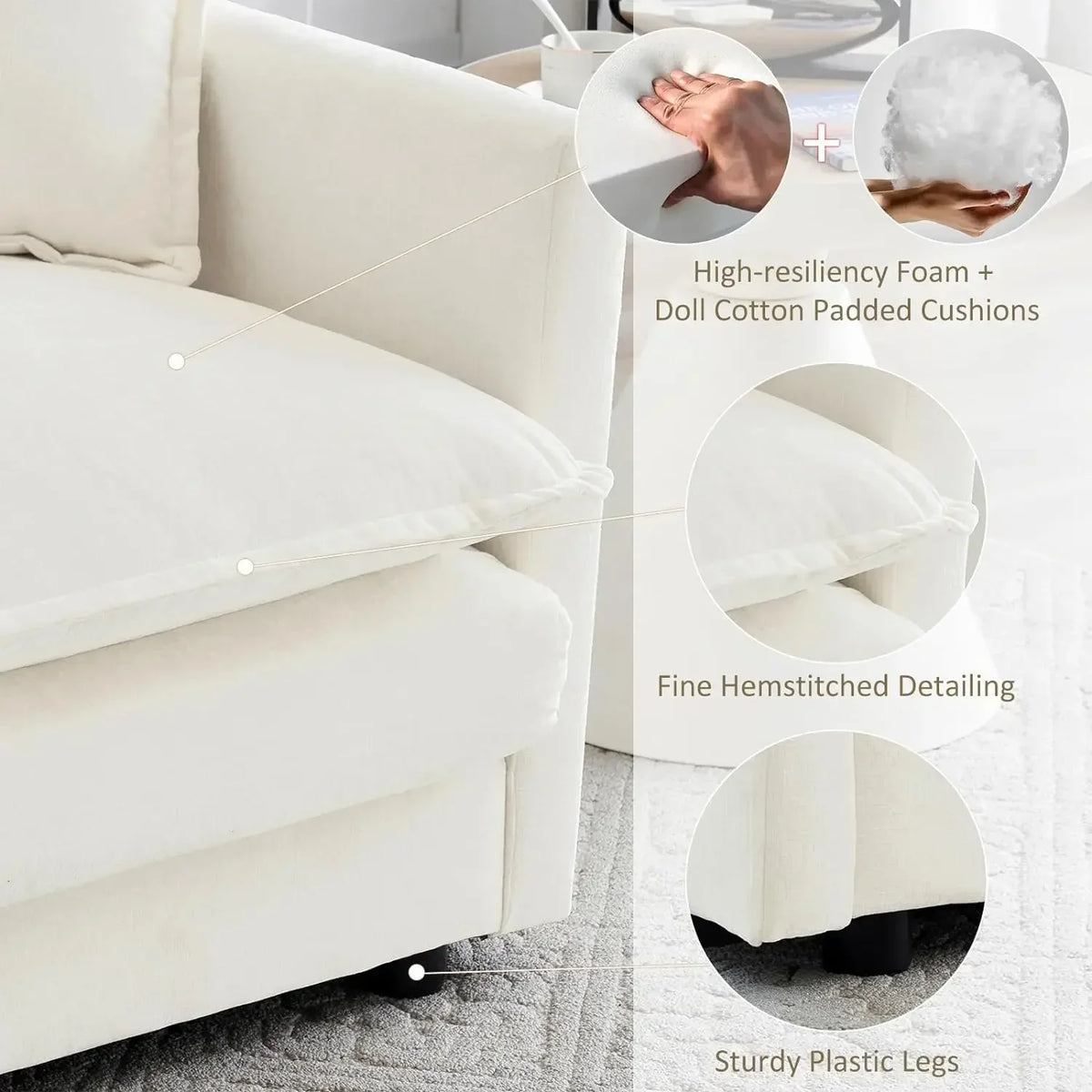 #For L-Shaped Modular Sectional Sofa, 3-Seater Comfy Cloud Couch with Ottoman/Chaise & 5 Pillows for Living Room Bedroom&