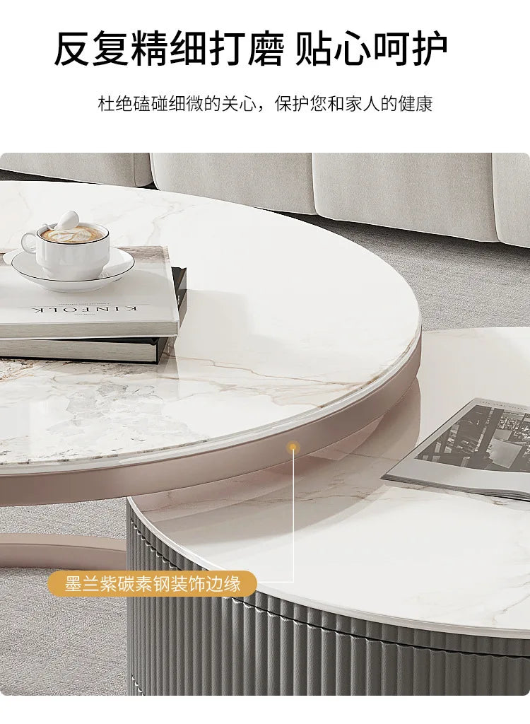 Rock slab round coffee table combination light luxury modern simple living room household small apartment