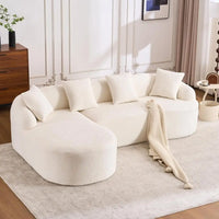 Curved Sectional Sofa, Oversized L-Shape Deep Seating Cloud Sofa, 4-Seater Chenille Couch with Chaise, Ready to Use, Beige White