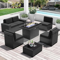 7-Piece Outdoor Patio Furniture with 44-inch Fire Pit Table Rattan Sectional Sofa Conversation Set