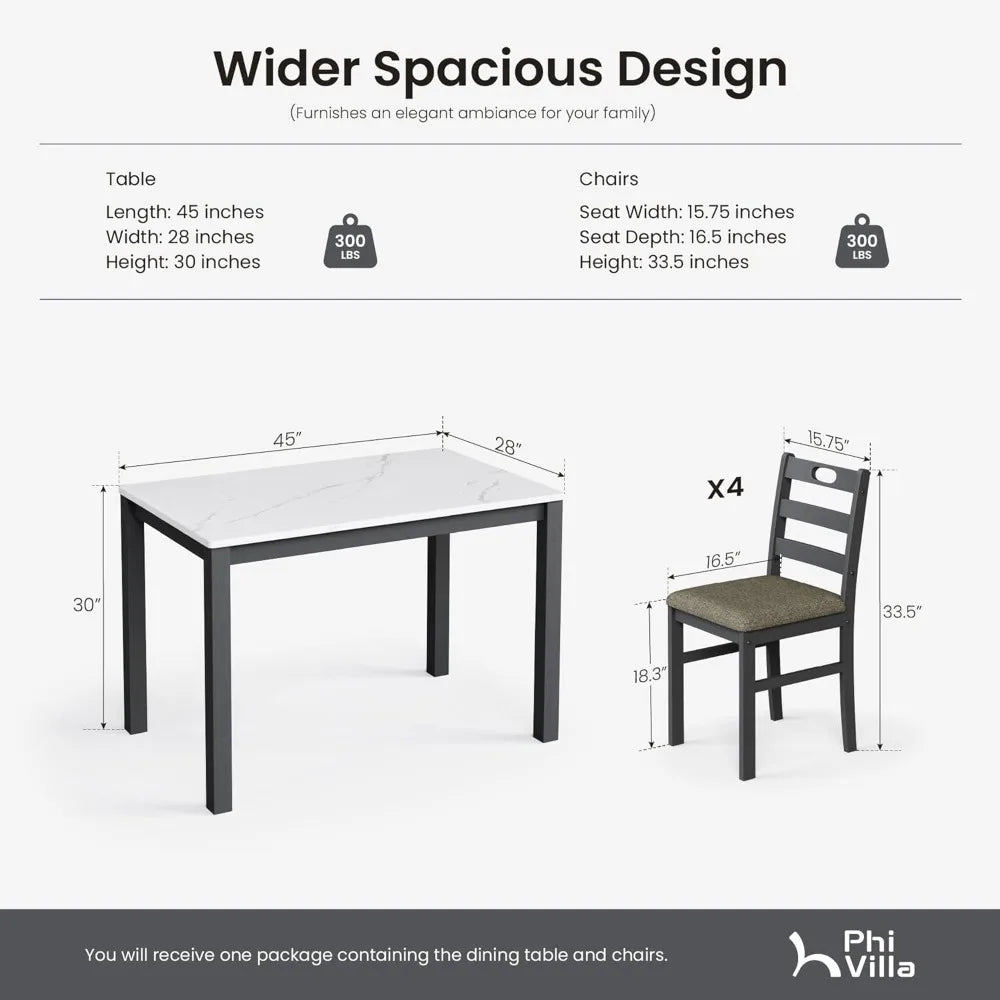 Dining  Table Set For 4,Modern Farmhouse Kitchen Table Set,Faux Marble Dining Table And 4 Cushioned Chairs,Solid Rub