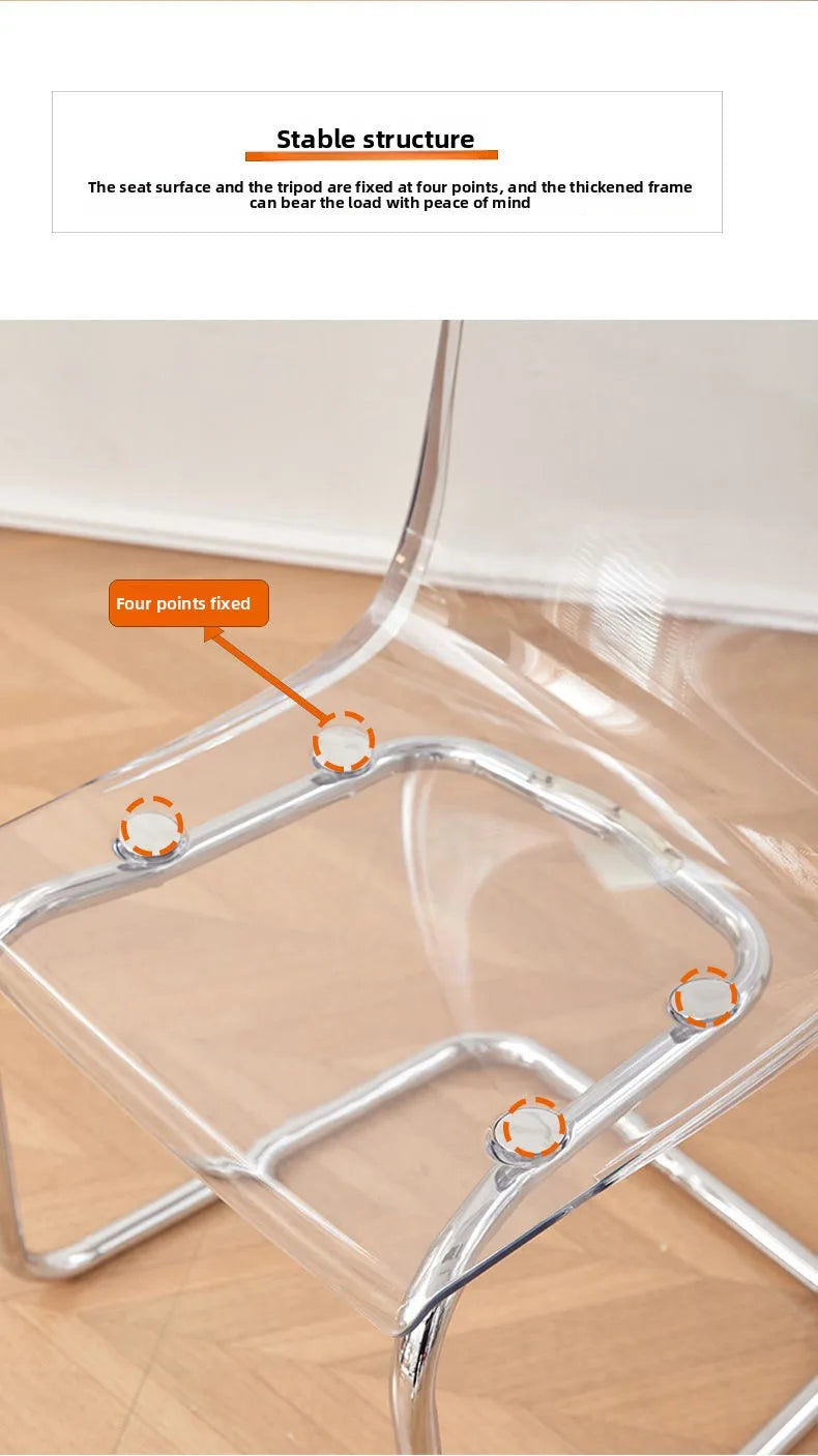 Nordic Modern Clear Acrylic Dining Chair Transparent Plastic Thickened Backrest Chair Simple Home Dining Room Furniture Design