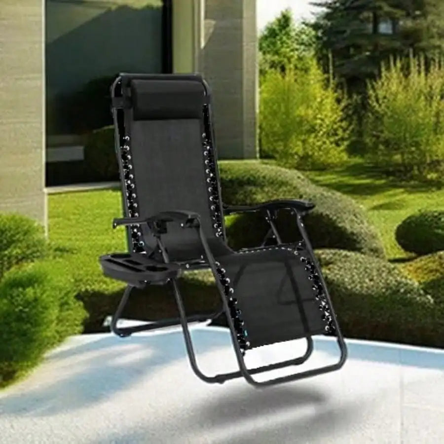 Chair Zero Gravity Lounge Chairs Outdoor Adjustable Reclining Steel Mesh Folding Recliner For Pool Beach With Pillows, Cup Tray