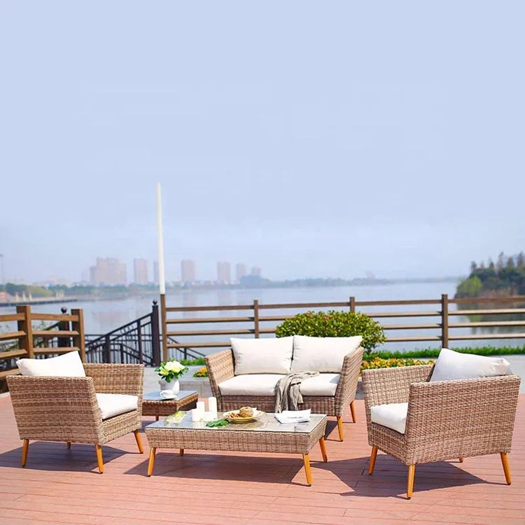 # Brown Patio Wicker Loveseat Setting Couch Furniture Outdoor Garden Rattan Aluminum Sectional Conversation Sofa Set #