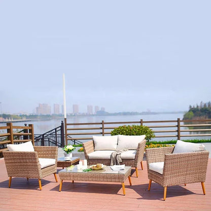 # Brown Patio Wicker Loveseat Setting Couch Furniture Outdoor Garden Rattan Aluminum Sectional Conversation Sofa Set #