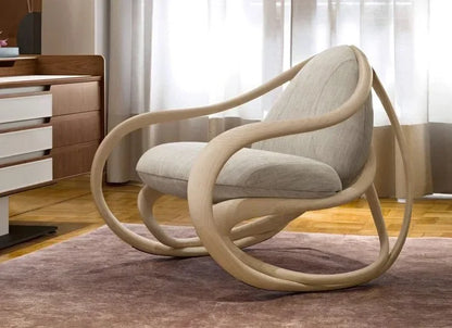 moving rocking chair solid wood balcony home living room leisure nappa leather sofa chair