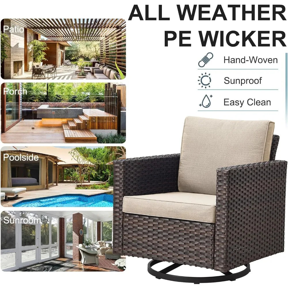 Rattan Wicker 3-Piece Outdoor Patio Set with Sofa, Coffee Table, and Cushions for Garden, Balcony, or Poolside